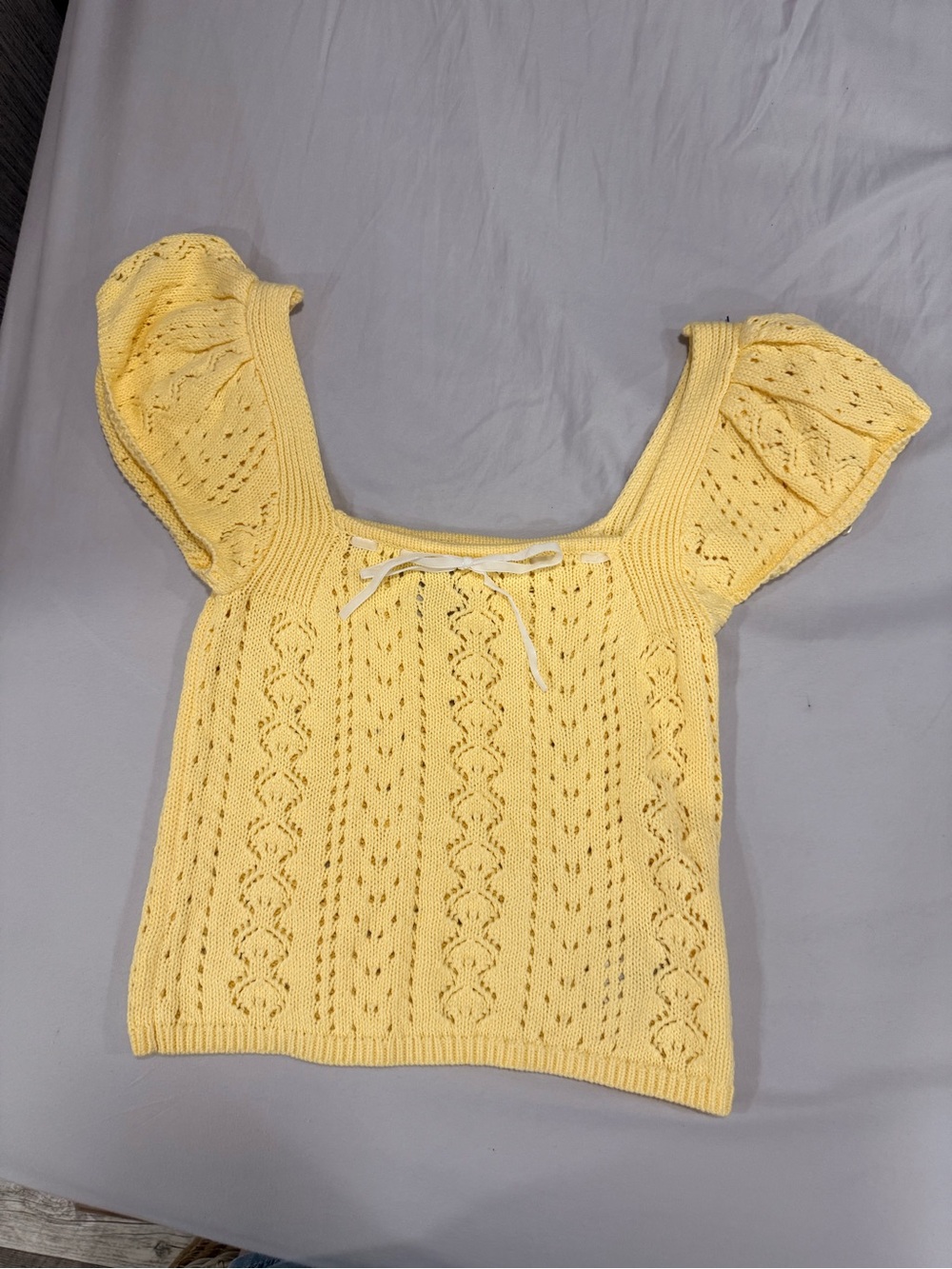 Haute Hippie Style Yellow Pointelle Puff Sleeve Top Small